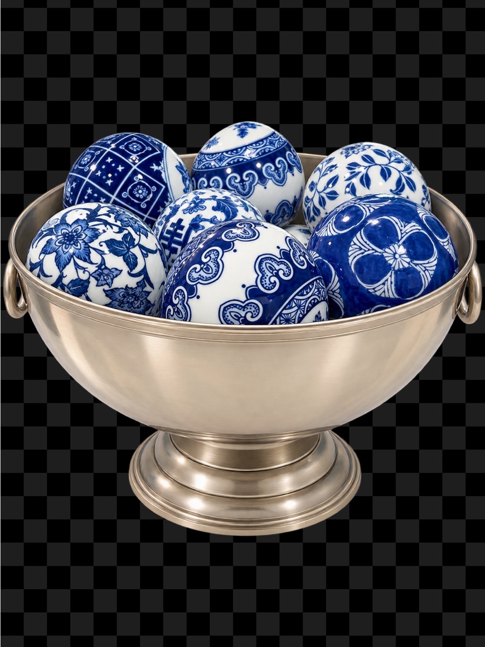 Blue and White Ceramic Orb Décor Set total 17 ceramic orbs